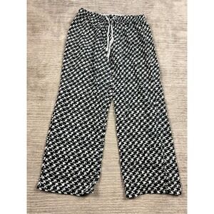 ND Intimates Pajama Pants Women L Black White Houndstooth Wide Leg Drawstring